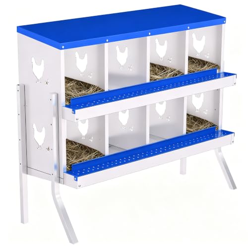 Garvee Galvanized Metal Chicken Nesting Box – 8 Compartments, Roll Away Egg Collection, Rustproof, Ventilated, Easy Clean & Install, with Bracket, Blue - color: Blue, size: 8 holes with legs