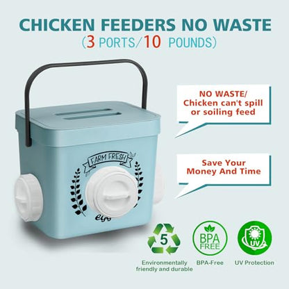 ‎Tgeyd Chicken Feeder, 10 LB Chicken Coop Accessories, Chicken Feeders No Waste for Chicks and Hens, Waterproof Automatic Chicken Feeder, Hanging Chicken Feeder with 3 Ports (Patent Product)
