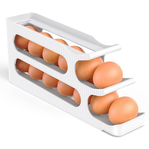 Sotfamily Egg Holder for Fridge, Egg Roller for Eggs 18 Count, 3 Tiers | Auto Rolling Egg Storage Organizer for Refrigerator, Slim Space Saving Container, Dispenser - size: 3 Tiers