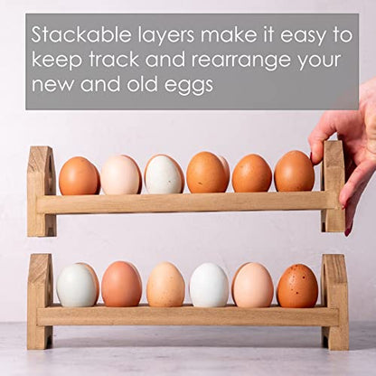 Farmhouse Stackable Wood Egg Holder - Fresh Egg Storage Rack (1)