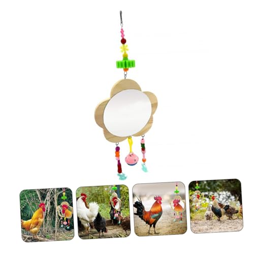 Creative Wooden Mirror Toy for Chickens Hens Interactive Pet Mirror Pendant for Playtime Relief for Chicken Farms