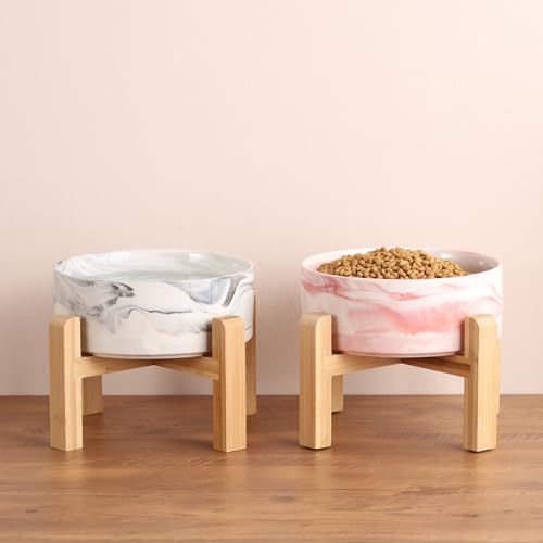 Raised/Elevated Ceramic Dog Bowl for Medium Large Sized Breeds,Large Dog Food Water Bowl with Stand,8 in Non Slip Heavy Weighted 1800ml/ 7.6 Cups/60 OZ Marble Pink - color: Marble Pink, size: 8 in