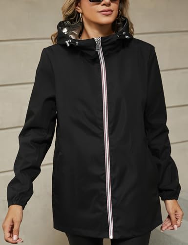 Bellivera Women's Lightweight Coat Windbreaker Zip Up Long Sleeve Jacket Outdoor Raincoat with Hood - color: Silver Windbreaker, size: Medium