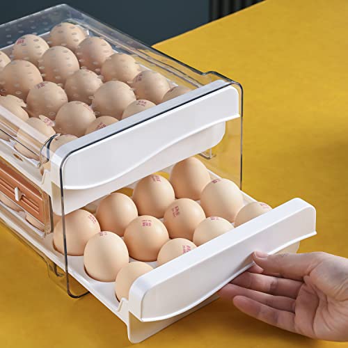 Sooyee 40 Capacity Egg Container for Refrigerator, Household Egg Holder for Fridge, Transparent 2 Drawers Chicken Egg Storage Container,White - size: 40 Capacity