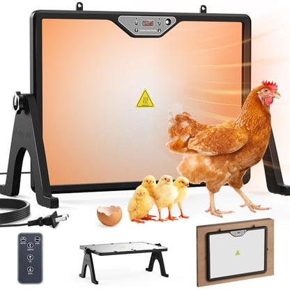 Chicken Coop Heater Brooder Plate, 180W Dual-Heating Chicken Heater Built-in Thermostat | Cycle Mode | Light, Remote Control Chick Heater for Coop, Adjustable Chicken Warmer for Poultry, UL-Compliant - color: Black
