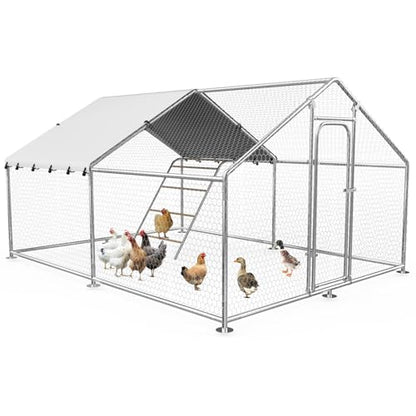 Large Metal Chicken Coop with Waterproof and UV-Resistant Cover,Chicken Run Outdoor Walk-in Cage Rabbit Duck Hen House for Yard Farm Use Spire Roof (10’ W x 9.9’ L x 6.4’ H) - size: 10x10Ft - Spire