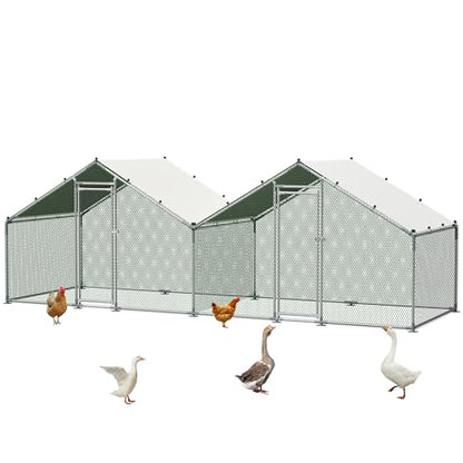 Metal Chicken Coop 20x6.7x6.7ft Large Walk-in Poultry Cage for 10-20 Chickens Chicken Run Pen Hen Rabbit Duck House with Waterproof Cover for Outdoor Farm Use - size: 240.0"L x 80.0"W x 80.0"H