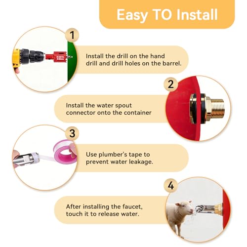 4PCS Pig Water Nipple,Automatic Pig Nipple Drinkers Kit Stainless Steel Pig Nipple Waterer Feeder for Barrel Kit with Brass Water Tank Connectors Hog Water Drinker System for Hog Goat Sows Piglets