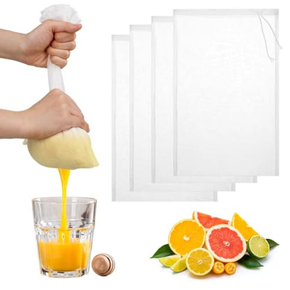 4 Pack Nut Milk Bag 12 x 8 Inch Nut Bag Strainer Reusable Nylon Cloth Bags for Straining 200 Mesh Fine Mesh Bags for Straining Fruit Juice Coffee Yogurt Cheese Tofu Cold Brew Filter