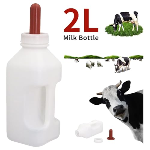 Screw Nipple Calf Feeding Device 2 Quart, Calf Feeding Bottle with Rubber Nipple & Cap, Handle Milk Pot Feeding Supplies