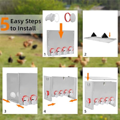 Automatic Poultry Chicken Feeder No Waste Metal Large Capacity 88 lbs Feeders for Chickens Ducks, Geese Bantams Pheasants Coop Weatherproof (10-Port) - size: 10-Port