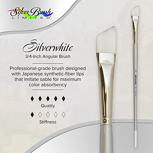 Silver Brush 1506-034 Silverwhite Long Handle White Taklon Brush, Angular, 3/4-Inch - size: 3/4 Inch