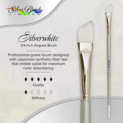 Silver Brush 1506-034 Silverwhite Long Handle White Taklon Brush, Angular, 3/4-Inch - size: 3/4 Inch