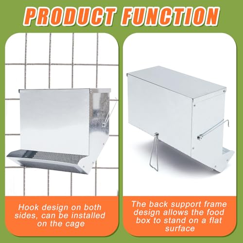 Maxcheck 2 Pcs Rabbit Feeder for Cages Small Animal Food Pellet Dispenser with Lid Metal Chicken Grit Oyster Shell Squirrel Feeders Outside(11.8 Inches,Mesh Bottom,Silver) - color: Silver, size: 11.8 Inches
