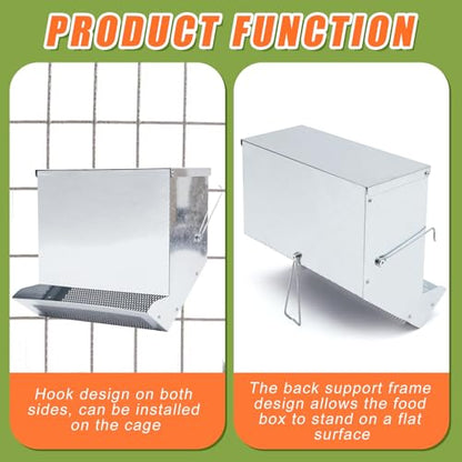 Maxcheck 2 Pcs Rabbit Feeder for Cages Small Animal Food Pellet Dispenser with Lid Metal Chicken Grit Oyster Shell Squirrel Feeders Outside(11.8 Inches,Mesh Bottom,Silver) - color: Silver, size: 11.8 Inches