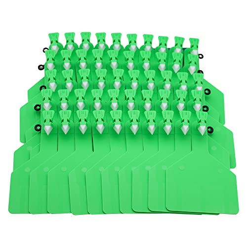 50 Pcs One-Piece Blank Cattle Ear Tags TPU Flexible Livestock Identification for Cow Sheep Goat Pig, Large Size Tagging Farm Animal Supply (Green) - color: Green