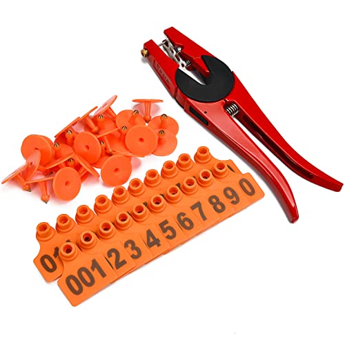 Livestock Ear Tags Numbered Animal Ear Tagger Identification ID Tag Marker Farm Ear Tag Kit for Goat Sheep Pigs Cows and 1PCS Animal Ear tag applicator (50PCS X Orange) - color: Orange, size: 50