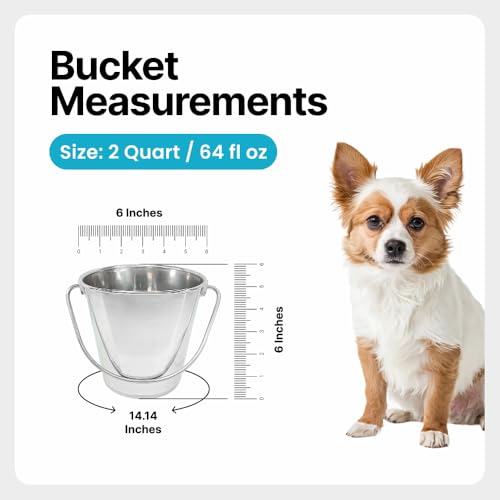 0.5 Gallon Stainless Steel Bucket - Heavy Duty Flat Side Metal Bucket for Feeding & Watering Pets, Livestock & Cleaning - Perfect for Crates, Kennels, Cages & Hang on Fences - 2 Quart - size: 2 Quart