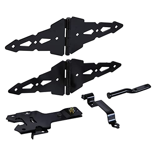 National Hardware N109-306 V8420 Deluxe Heavy Duty Gate Kit with Strap Hinges and Latch - 2-Pack Hinges, Gate Hardware Kit for Fence Gates and Shed Doors, Black - size: (Pack of 1)