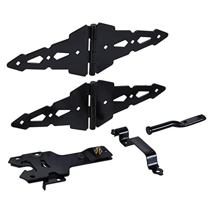 National Hardware N109-306 V8420 Deluxe Heavy Duty Gate Kit with Strap Hinges and Latch - 2-Pack Hinges, Gate Hardware Kit for Fence Gates and Shed Doors, Black - size: (Pack of 1)