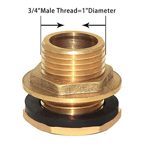 Joywayus 3/4" Male Thread Brass Water Tank Connector Bulkhead Tank Fitting With Rubber Ring Stablizing It - size: No Female - 3/4" Male