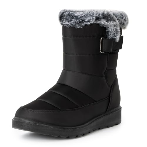 Alpine Swiss Lexie Women’s Snow Boots | Waterproof Faux Fur Lined | Warm Cozy Winter Booties | Anti-Slip Sole | Stylish Outdoor Shoes - color: Black, size: 7