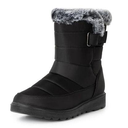 Alpine Swiss Lexie Women’s Snow Boots | Waterproof Faux Fur Lined | Warm Cozy Winter Booties | Anti-Slip Sole | Stylish Outdoor Shoes - color: Black, size: 7