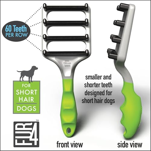 FUR4 deShedding Dog Brush for Short Hair Dogs – Pet Hair Brush with 4 Carbon Fiber Edges – deShedding Tool Removes Loose Fur – Gentle & Effective Dog Grooming Brush for Shedding - size: Short Hair