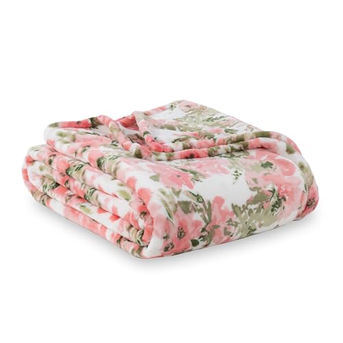 Berkshire Blanket-Classic Heavyweight Soft Printed VelvetLoft® Plush Blanket, Full/Queen Size Soft Fuzzy Warm Blanket for Couch Sofa Bed, Abstraction Pink Green, 90in x 90in - color: Abstraction Pink Green, size: Full/Queen