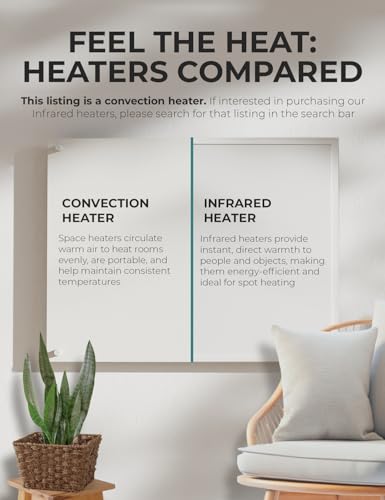 EconoHome Wall Mount Space Heater Panel - with Thermostat - 600 Watt Convection Heater - Ideal for 200 Sq Ft Room - 120V Electric Heater - color: White