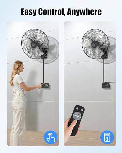 18" Wall Mounted Fan with Thermostat, Oscillating Outdoor Wall Mount Fan with Remote, 1-18H Timer, 3-Speed 4200 CFM High Velocity Industrial Wall Fan for Garage, Farm, Patio, Workshop, Barn - size: 18 inch