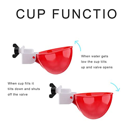 Chicken Waterer Cups, 6 Packs Large Chicken Watering Cups, Automatic Chicken Water Cups, Tee Fittings Poultry Feeder Cups Suitable for Chicken, Duck, Goose, Turkey with Mounting Hole Opener