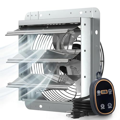 Amico 10" Smart Shutter Exhaust Fan with Thermostat & 8 Speed, 1073 CFM (Up to 1400 Sq.Ft),13W Ultra-Efficient DC Motor, Wall Mount Garage/Attic/Greenhouse/Kitchen Vent Fan, Plug & Play, FCC - size: 10 inch