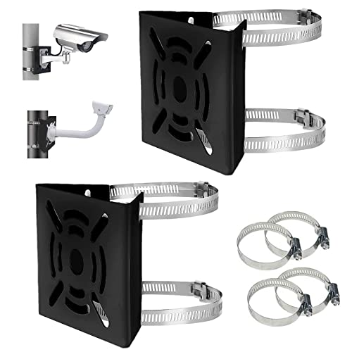 Universal Vertical Pole Mount Adapter Bracket for CCTV Security Camera PTZ Dome Vertical Pole Mounting Bracket Black with 4 Loops - size: 2 PACK