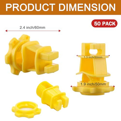 50 PCS Electric Fence Insulators - Screw Mount Round Post Clips, Durable Wire Holders for Farm and Pet Fences - Yellow - color: Yellow 50 Pcs