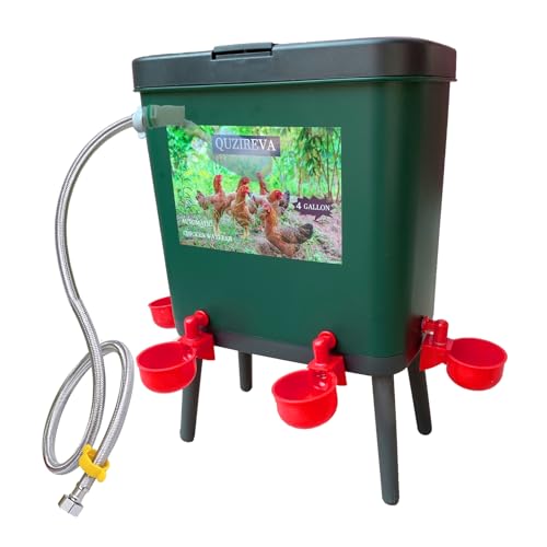 Automatic Chicken Waterer Self-Filling Float Controlled Poultry Water Feeder 4 Gallon Free-Standing Chicken Water Fountain Dispenser Auto Chicken Watering System Pigeon Bird with Hose and Water Cups