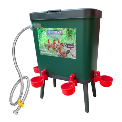 Automatic Chicken Waterer Self-Filling Float Controlled Poultry Water Feeder 4 Gallon Free-Standing Chicken Water Fountain Dispenser Auto Chicken Watering System Pigeon Bird with Hose and Water Cups
