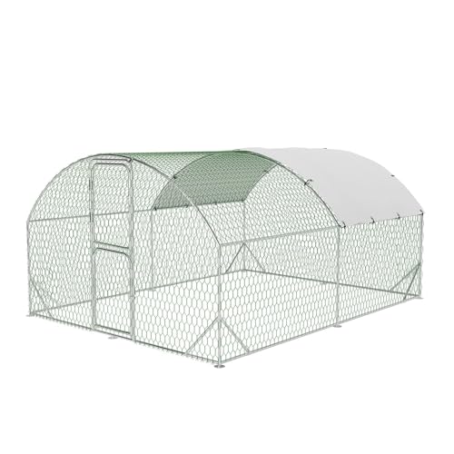 Large Metal Chicken Coop, Walk-in Poultry Cage, Large Chicken Run with Waterproof & Anti-UV Cover, Chicken Pen with Double Lockable Doors for Outdoor, 9.8x13.1x6.6FT - size: 9.8' W x 13.1' L x 6.6' H