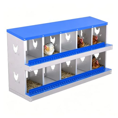 Garvee Rustproof Metal Chicken Nesting Box – 10 Compartments, Roll Away Egg Collection, Perch, Lid & Ventilation, Easy Install & Clean, for Hens, Without Bracket, Blue - color: Blue, size: 10 holes
