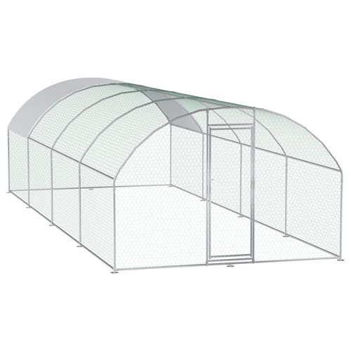 CHIKENCOOP 26x6.5x6.6 ft Metal Chicken Coop, 4-Room Chicken Run with Cover | Four-room walk-in chicken run with rounded roof, waterproof UV-resistant cover, reinforced gate, and PVC-coated mesh - size: 318.0"L x 118.0"W x 78.0"H
