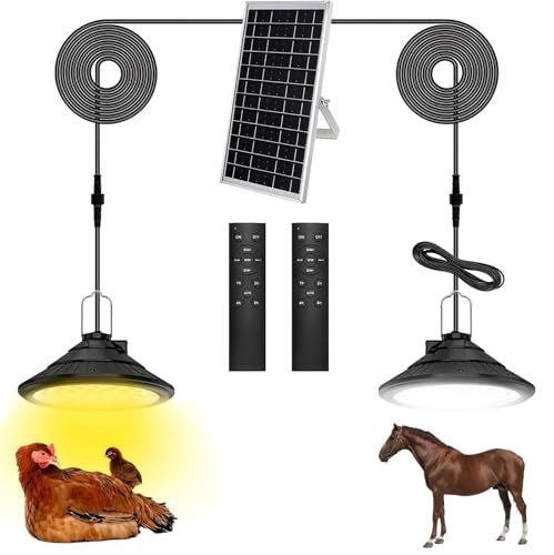 2-Pack Solar Chicken Coop Light with Timer, Barn Light for Horse Arenas, Pig Farms | 3-Mode Spectrums, IP66 Waterproof & 22ft Cord | Outdoor Lighting for Stables, Goat Sheds, Poultry Coop