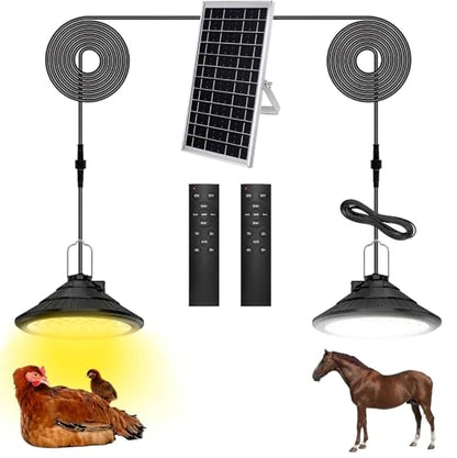 2-Pack Solar Chicken Coop Light with Timer, Barn Light for Horse Arenas, Pig Farms | 3-Mode Spectrums, IP66 Waterproof & 22ft Cord | Outdoor Lighting for Stables, Goat Sheds, Poultry Coop