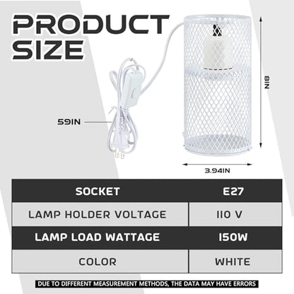 VIHOSE 1 Pcs Reptile Heat Lamp Guard with 150W Ceramic Heat Emitter Basking Anti Scald Heating Lamp Holder Mesh Cage Reptile Protection Lampshade for Lizard Snake Without Bulb (4 Inch,White,White) - color: White, White