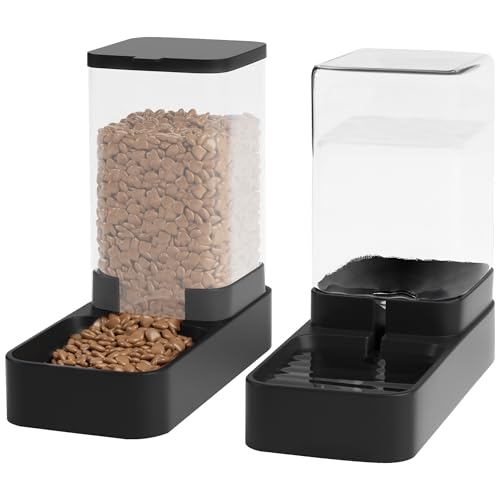 Automatic Cat Feeder and Water Dispenser in Set with Pet Food Bowl,Gravity Dog Waterer and Food Feeder for Small Medium Dog Cat Puppy Kitten Large Capacity(3.3L,Black) - size: 3.3L