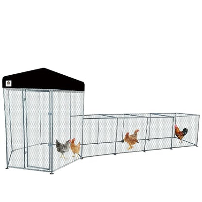 Hexagonal Metal Chicken coop with Cover for Yard, 19x6x7.5ft Large Chicken Run for 10 Chickens, Walk-in and Weatherproof Design Duck Pen, Thickened Black UV Protection Cover - size: 228.0"L x 90.0"W x 71.0"H