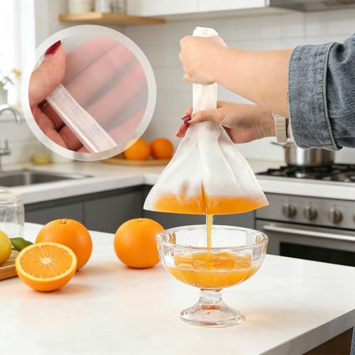 8 Pack 200 Mesh Nut Milk Bags for Straining, 12 x 8 Inch Reusable Nylon Food Grade Filter Cheese Cloth Bags for Straining Almond Milk, Juice, Yogurt, Tea & Coffee