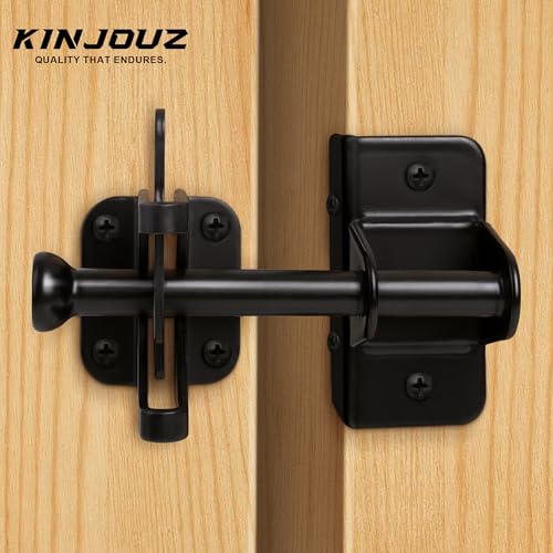 Self Locking Gate Latch for Wooden Fence, Heavy Duty Automatic Gravity Fence Latch for Wood Metal Gate, Gate Hardware Door Lock for Outdoor Pool Garden Shed, Black, 1Pack