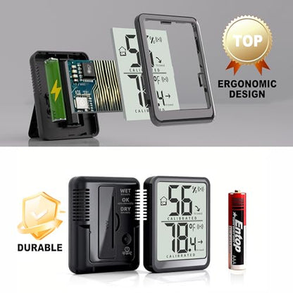 Antonki 2 Pack Room Thermometer Small Hygrometer Indoor Humidity Monitor Sensor, Digital Temperature and Humidity Meter Gauge for Home, Baby Nursery, Reptile, Greenhouse - Battery Included
