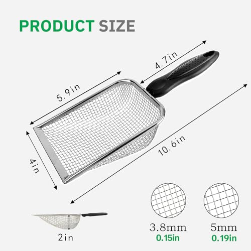 2 Pack Chicken Poop Scooper for Coop, Mesh Sifting Shovel with 3.8mm & 5mm Holes, 4" Metal Chicken Coop Rake and Scoop Cleaning Tool, Scooper Shovel for Sifting Sand, Litter, Chicken Supplies (4") - size: 4" 2 Set
