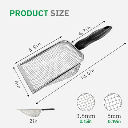 2 Pack Chicken Poop Scooper for Coop, Mesh Sifting Shovel with 3.8mm & 5mm Holes, 4" Metal Chicken Coop Rake and Scoop Cleaning Tool, Scooper Shovel for Sifting Sand, Litter, Chicken Supplies (4") - size: 4" 2 Set